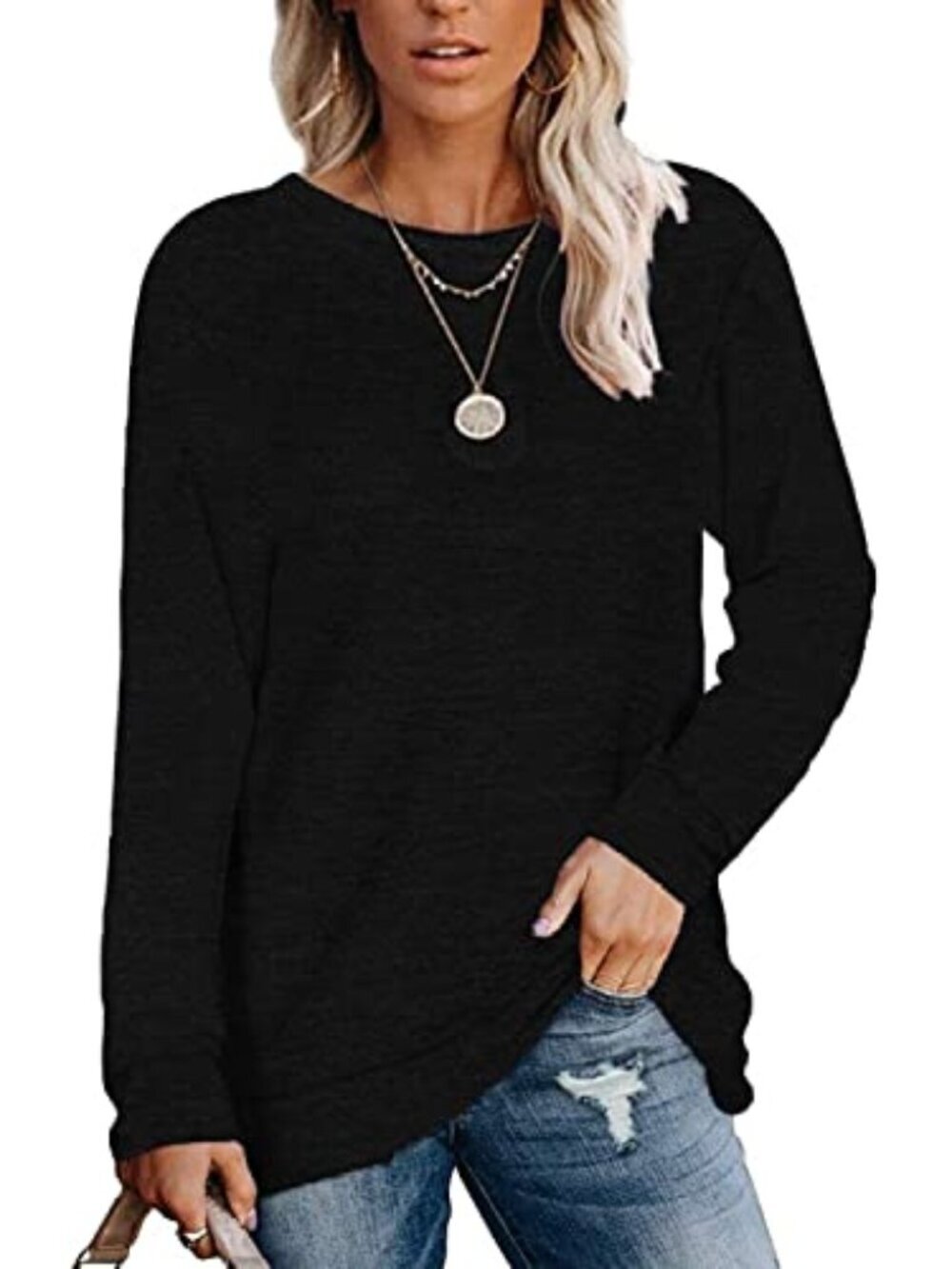 🆕 Womens Soft Sweatshirts Crewneck Fall Sweaters Casual Tops Plain Color Tunic